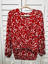 Max Studio Ditsy Floral Long Sleeve V-Neck Blouson Top Women’s Size Small NWT