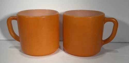 Lot Of 2 Vtg Rare Federal Orange Milk Glass 10oz. Coffee Cups Mugs D Handle USA