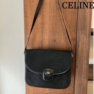 CELINE C Macadam Golden Carriage Logo Plate Canvas Leather Shoulder Bag