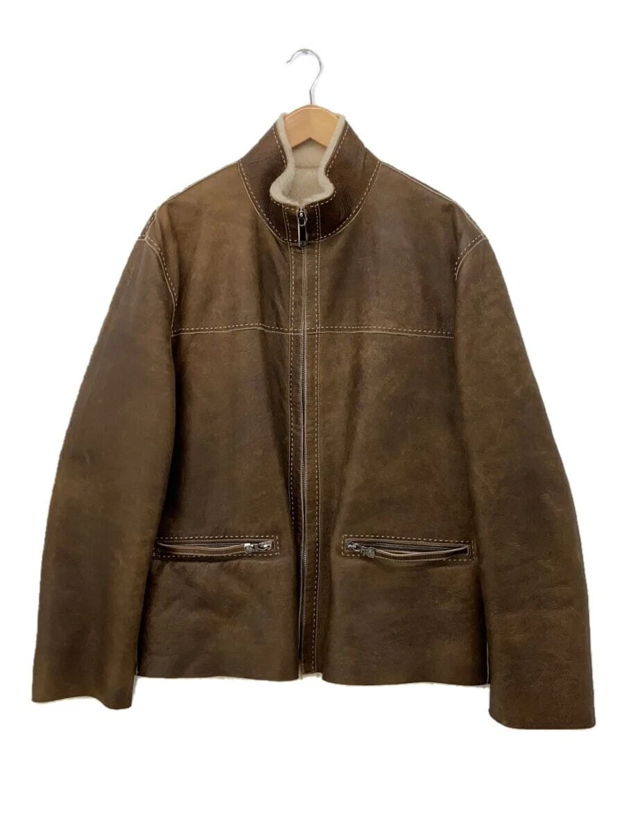 LOEWE giacca pelle blouson fodera marrone boa tasca anteriore cerniera usata taglia 50