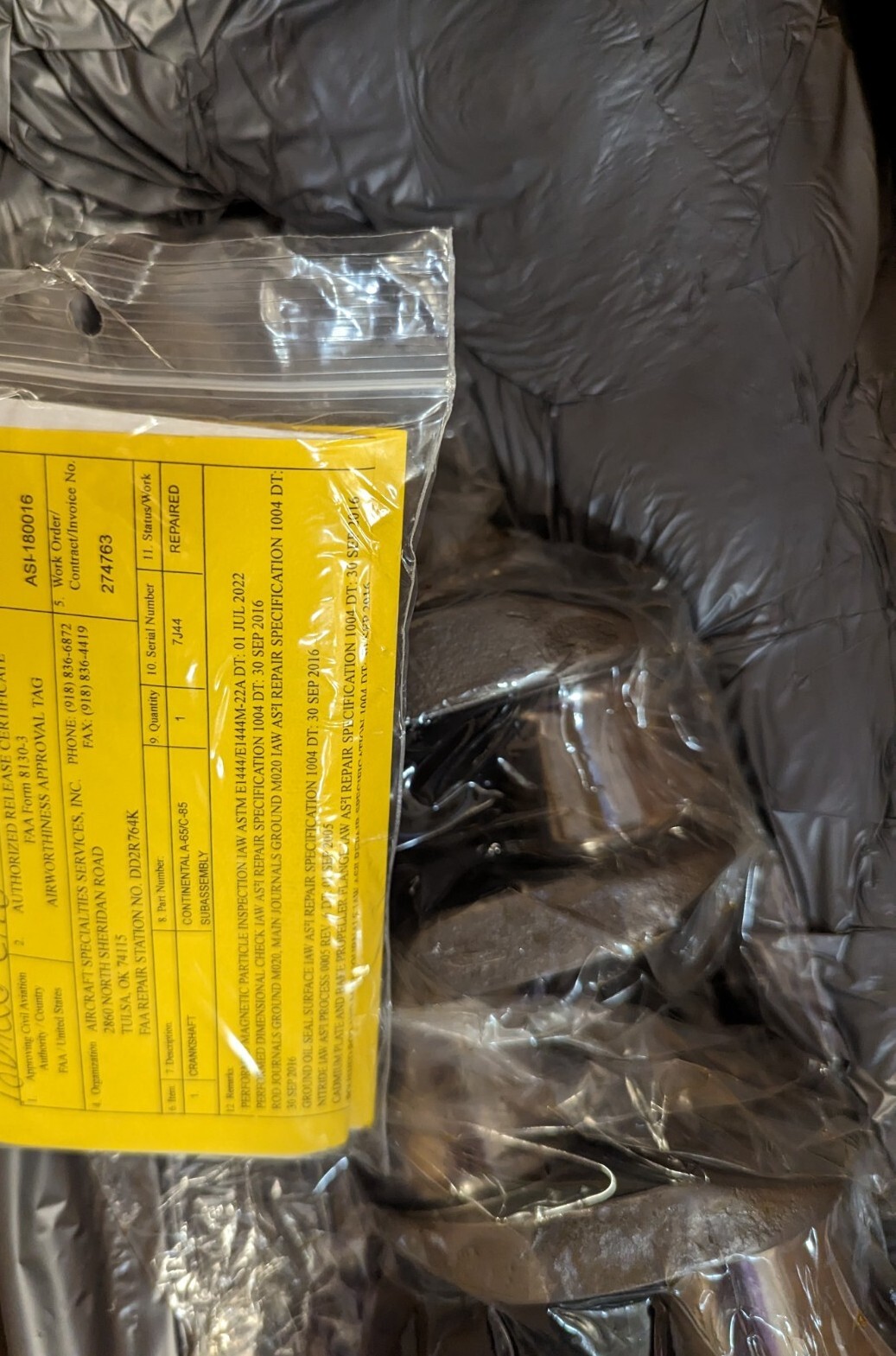 Yellow Tag Tapered Continental Crankshaft A65 A75 C75 C85 530196A1