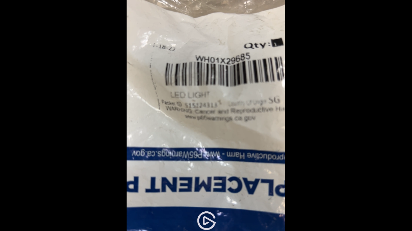 WH01X29685 OEM GE WASHER Led Light ASSEMBLY