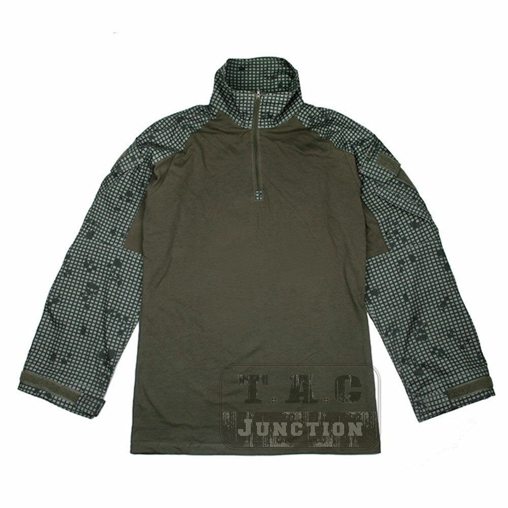 Czen Herenhemd, lange mouwen, tactisch militair hemd, gevechtsoverhemd met 1/4-ritssluiting en elleboogbeschermer, airsoft, camouflage, SMCL, S