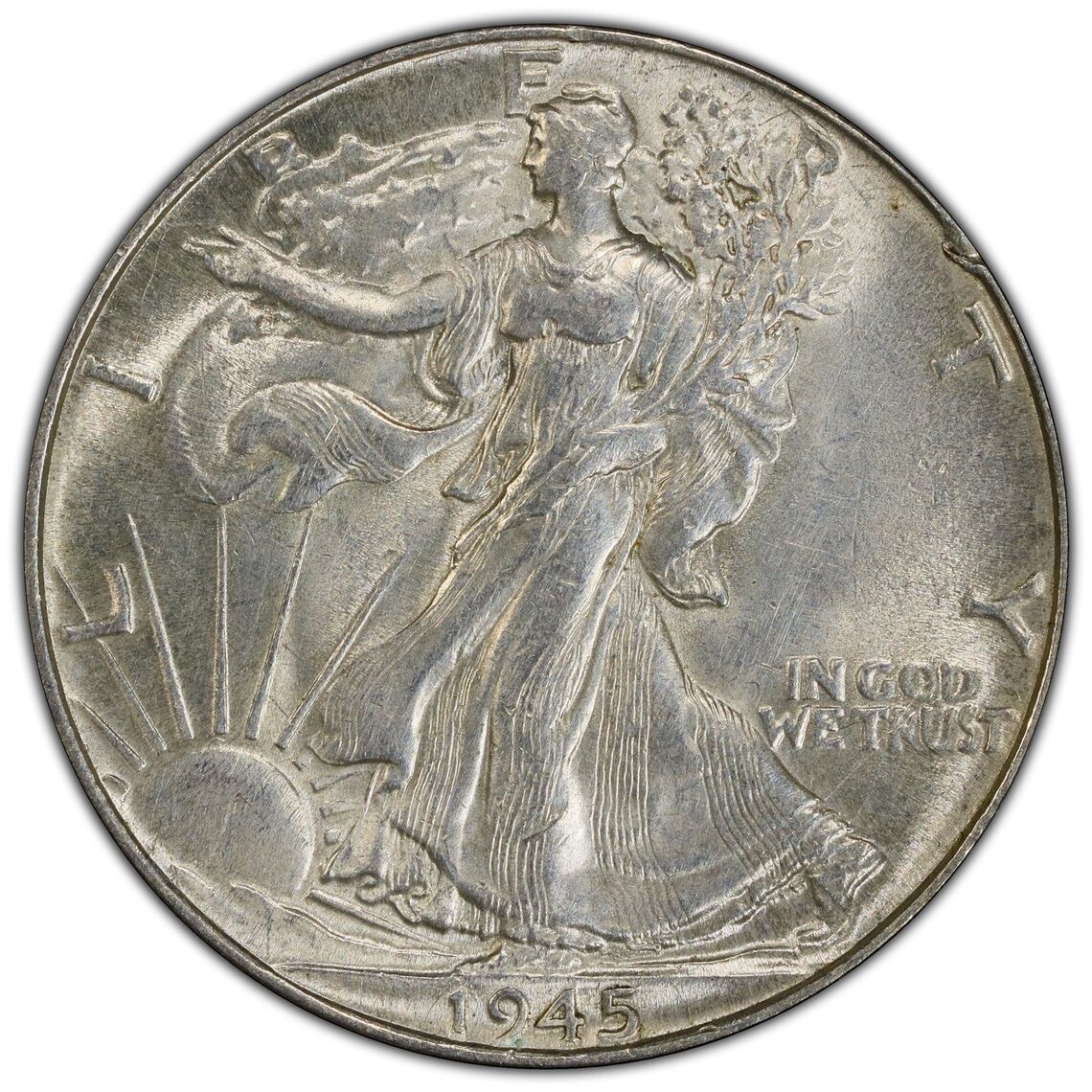 1945 Silver Walking Liberty Half Dollar PCGS AU58 No Mint Mark