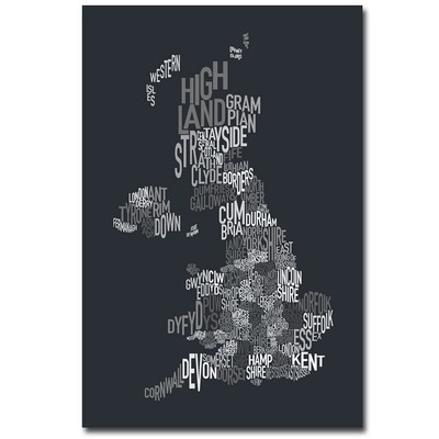 UK County Text Map Canvas Art by Michael Tompsett, 22 by 32-Inch
