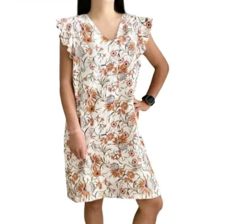 Joie 100% Linen White Orange Green Floral Cap Sleeve Tunic Shift