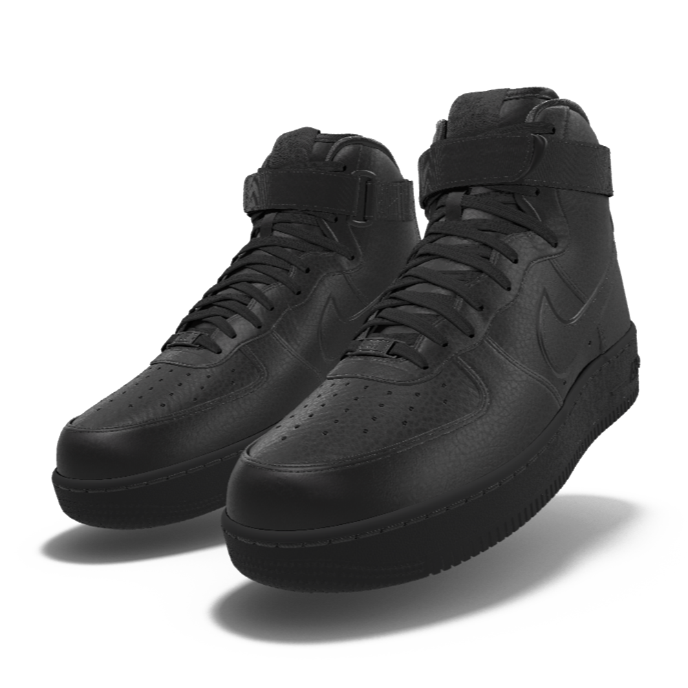Nike Air Force 1 Triple Black Leather High Top Custom Men's Shoes $250 NIB