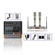 2000W 4 Channel Powered Audio USB Mixer W/ Bluetooth 2CH UHF Handheld Microphone