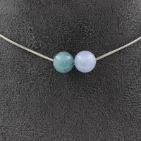 Halskette 2 Perlen Aquamarin 8 Mm. Kette Aus Edelstahl Halskette Damen