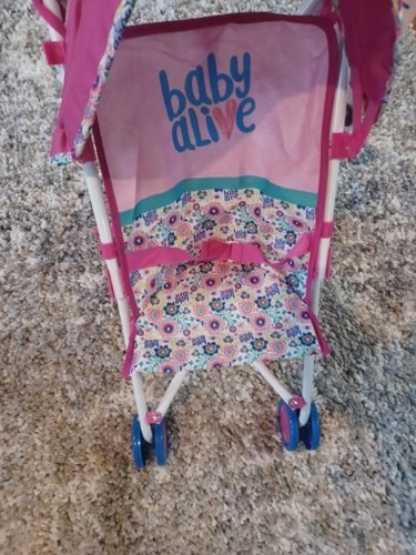 Baby Alive Doll Stroller Pink White Floral Retractable Canopy Foldable Hasbro - Picture 4 of 9