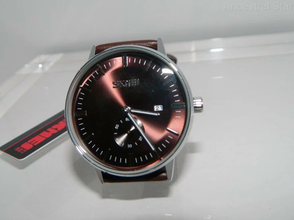 Men s Skmei Brown dial date dress watch second hand sub dial Brown