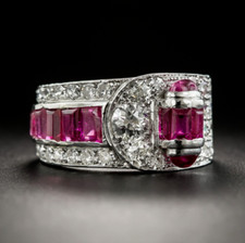 Emerald Pink Round White CZ 0.70 CT Wedding Ring For Women's in 935 Silver