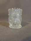VTG  JOE ST CLAIR GLASS CLEAR IRIDESCENT CARNIVAL INDIAN HEAD TOOTHPICK HOLDER