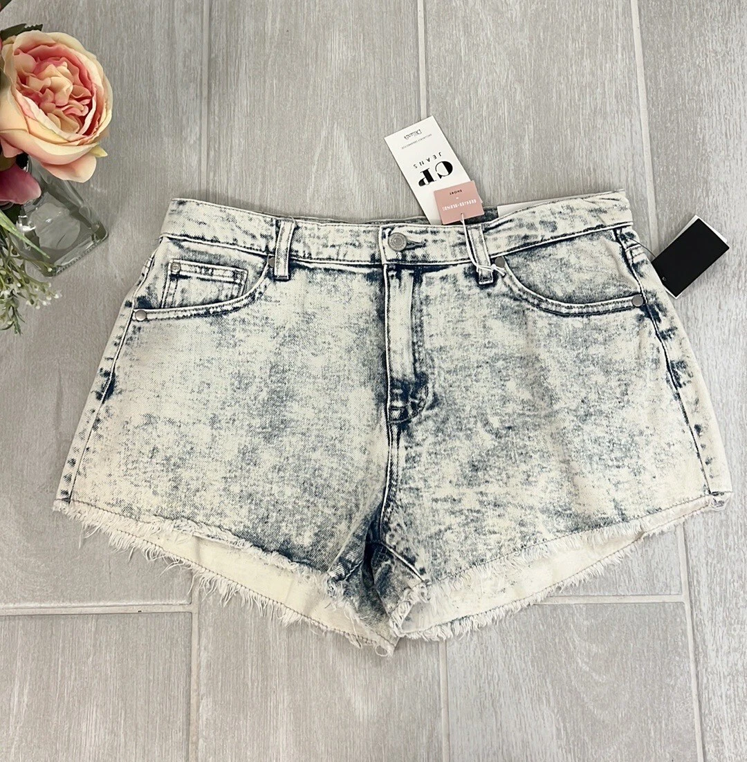 CP Jeans High Rise Shorts Acid Washed Denim Jean Shorts with