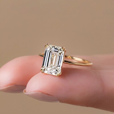 2.50 CTW Emerald-Cut D/VVS1 Moissanite Engagement Ring 14K Yellow Gold Plated