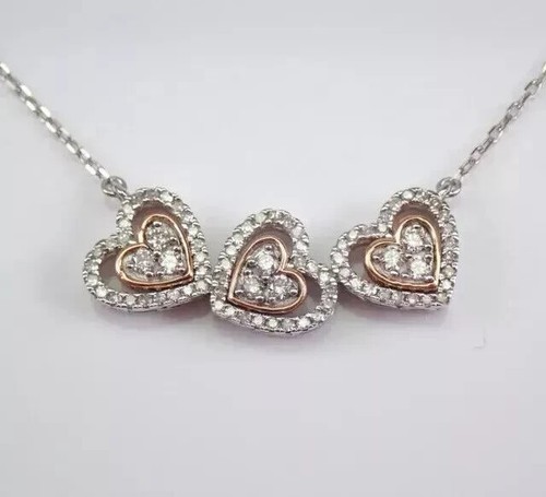 1.50 Ct Real Moissanite Heart Pendant Necklace 18'' 14K Two Tone Gold Plated - Picture 2 of 5
