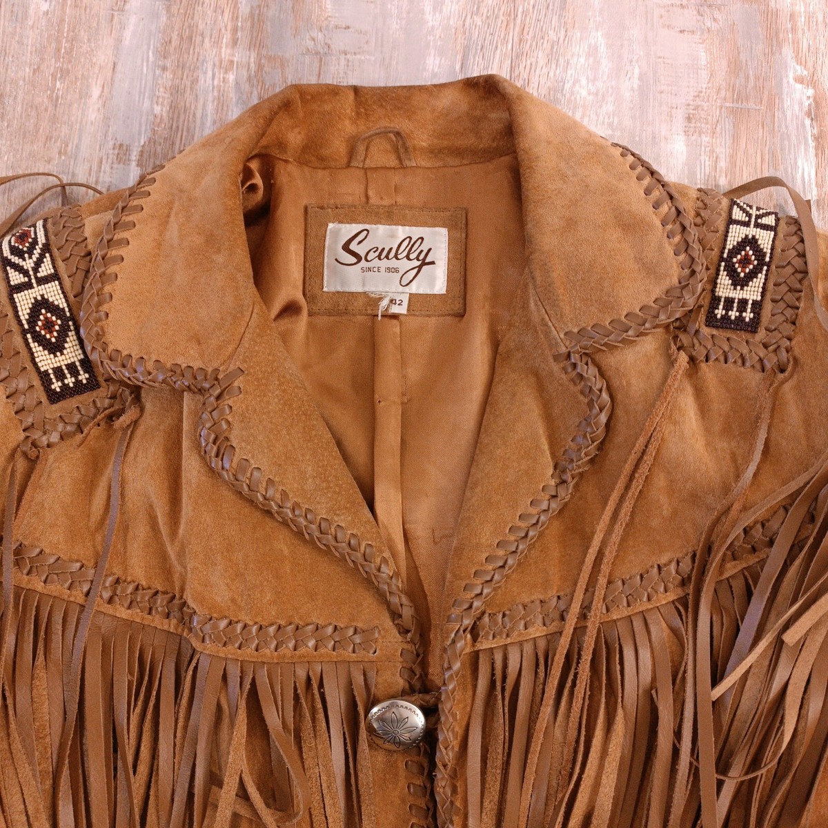 Scully Fringe Leather Jacket size 42 Hand Beaded Mens | eBay
