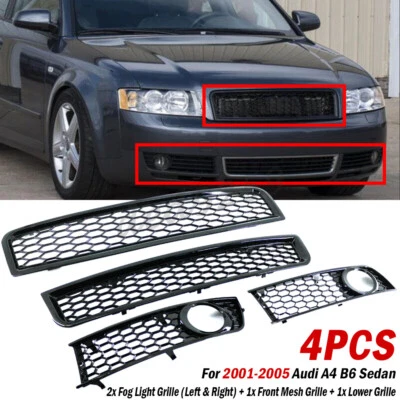 4x Stoßstange Gitter Kühlergitter Nebelscheinwerfer Grill Für Audi A4 B6 2002-05 - Image 1 of 4