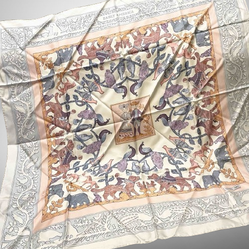 HERMES Carre 90 EARLY AMERICA Silk Scarf 90cm Gray Multicolor