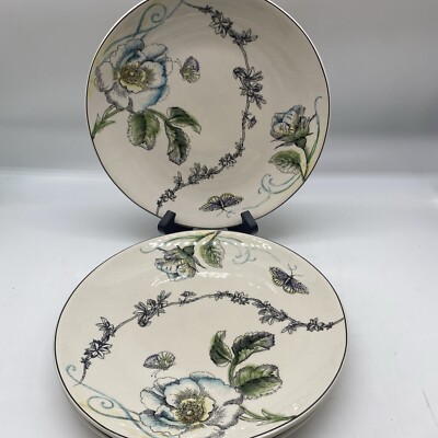 Edie Rose Bloom Collection Set of 3 Dinner Plates 9.25  Floral Butterfly