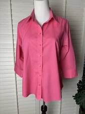 LADY HATHAWAY Button Blouse Lg 3/4 Wider Sleeve Fitted Bodice Pink EUC