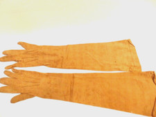 vintage long women's suede gloves some wear on fingers/ label faded 