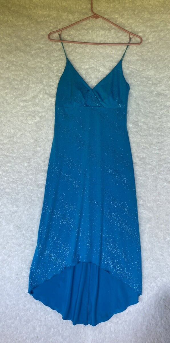 Vintage Dress Medium City Triangles Blue Glitter Sparkle High Lo Y2K 90s
