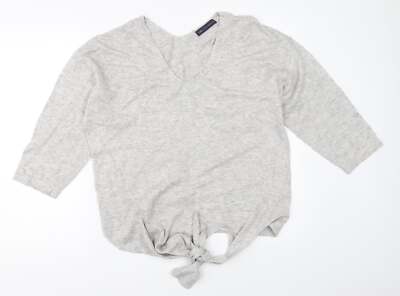 Marks and Spencer Damen Pullover Grau V-Ausschnitt Viskosemischung Größe 16