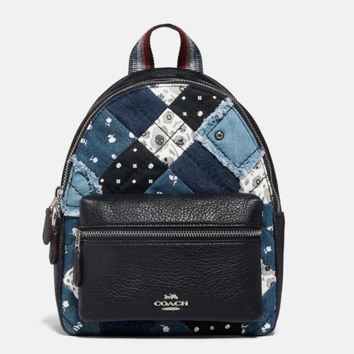Coach Charlie Mini Americana Denim Pattern Patchwork Studded