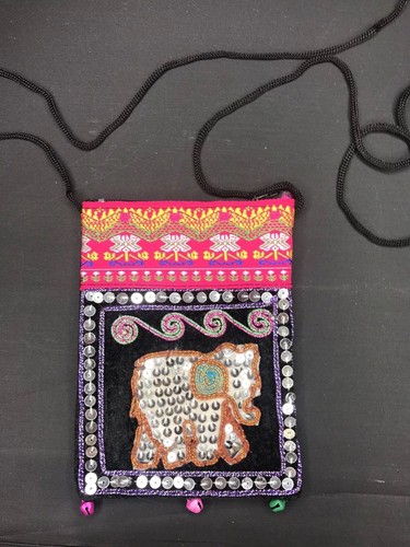 Coin Purse Embroidered Sequins Elephant Hippie Tribe Boho Summer Bag - Picture 6 of 9