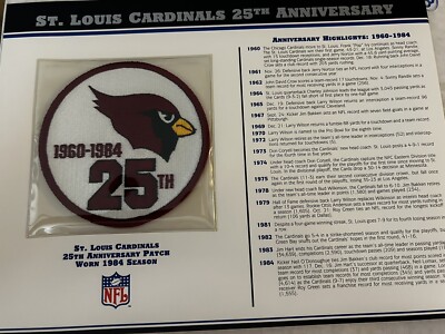 St. Louis Cardinals 25th Anniversary Patch 1984 Season Willabee & Ward On Card