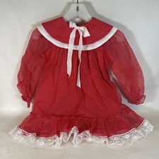 Vtg Marthas Miniatures Dress Girls Sheer Lace Red Polka Dot W/bell Sz6  READ