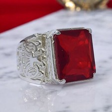 Garnet Emerald Cut Gemstone With 925 Sterling Silver Ring For Men's 955