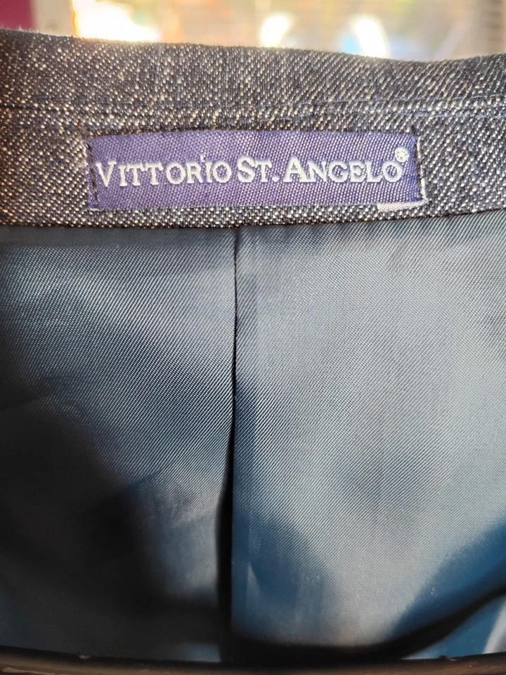 VTG* Vittorio St Angelo 3 Pc Denim Fashion Suit Set Baggy Pants 56R Jacket 60R - Image 3 of 4