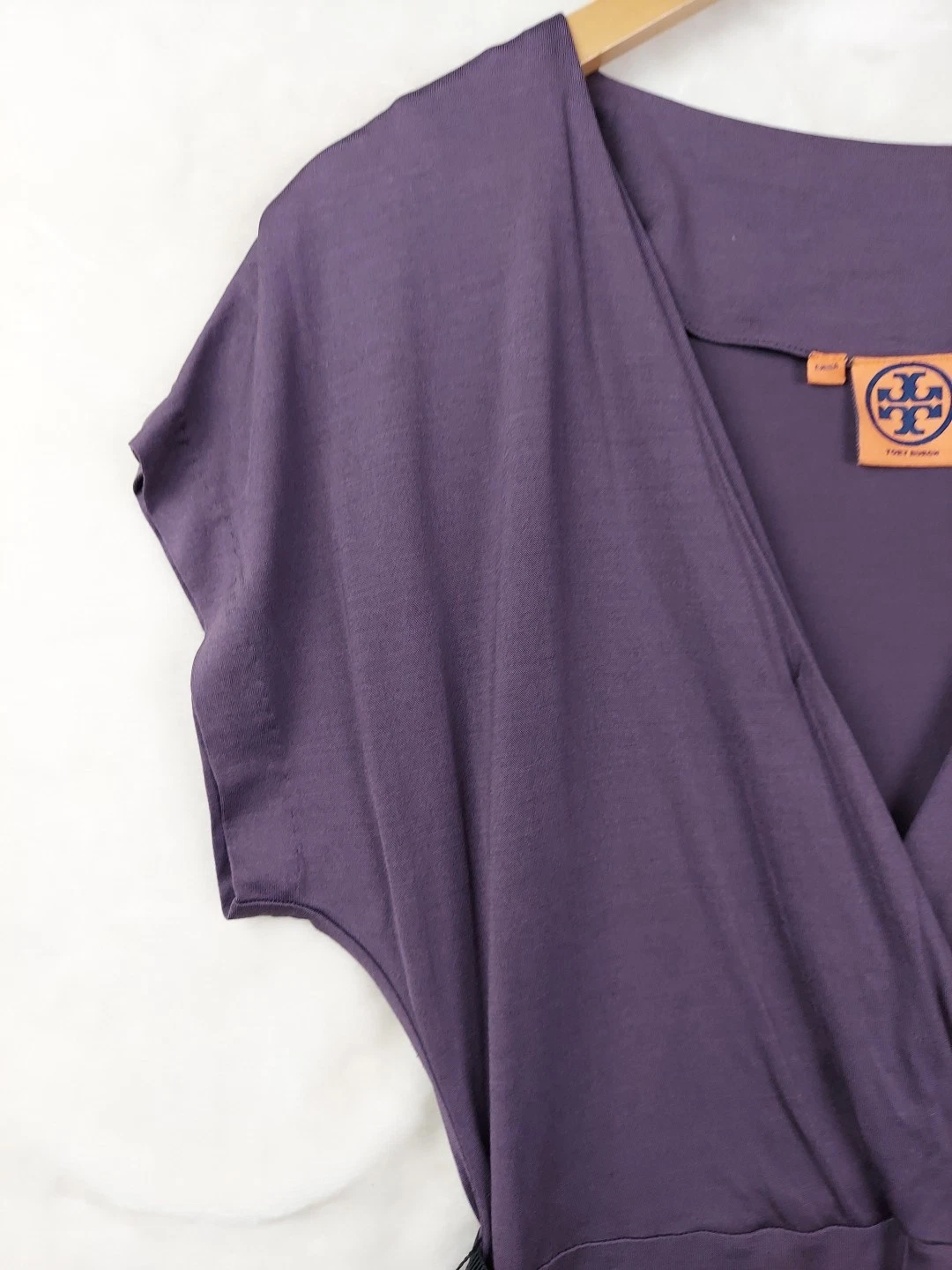 Abito donna Tory Burch piccolo granato 100% seta scollo a V elasticizzato cintura ufficio lavoro