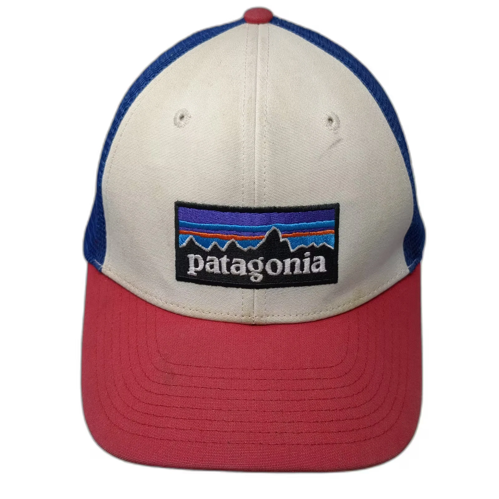 Patagonia Trucker Hat White Blue Snapback OS Mesh Adjustable Embroidered Patch