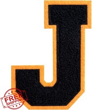 SOYCEV 4.5" Chenille Varsity Letter Patch Iron On Black Letter J