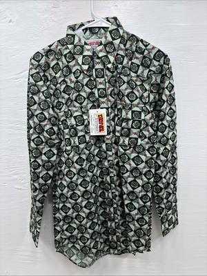 New Mens Denver Green Design Long Sleeve Pearl Snap 14.5 Small AA-81