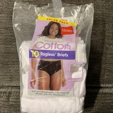 Hanes Women's Size 8 Cotton White Briefs 6 Pack