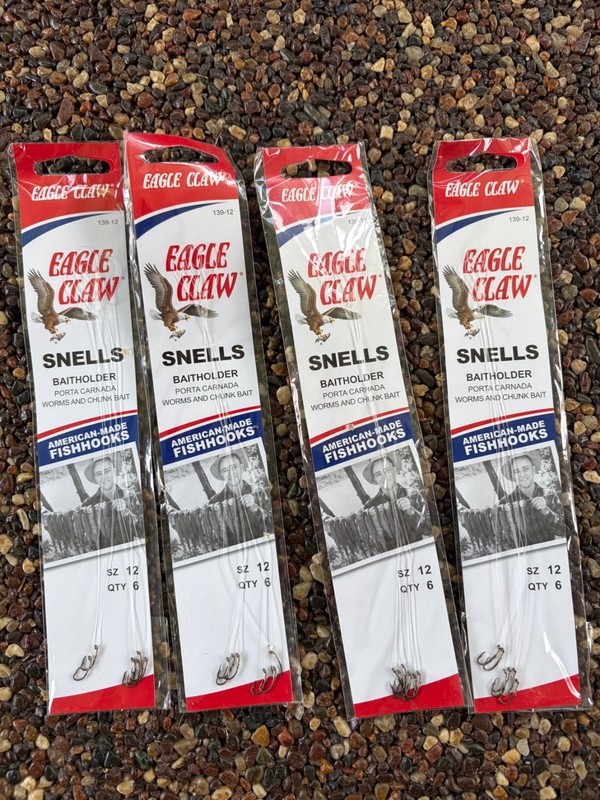 Snelled Eagle Claw 139 Bait Holder Fishing Hooks Size 12, 6 in pack (#4 packs)