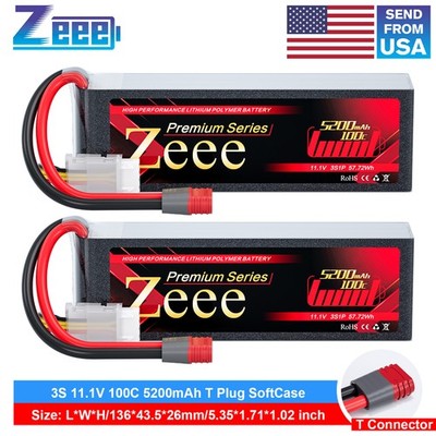 2xZeee 3S LiPo Battery 11.1V 100C 5200mAh T Plug for RC Car Helicopter Airplane
