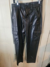 American Eagle Stretch Cargo Faux Leather Black Womens Pants Size 8