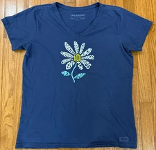 Life is Good Crusher Tee 'The Art of Optimism' Flower V-neck T-shirt Women's L