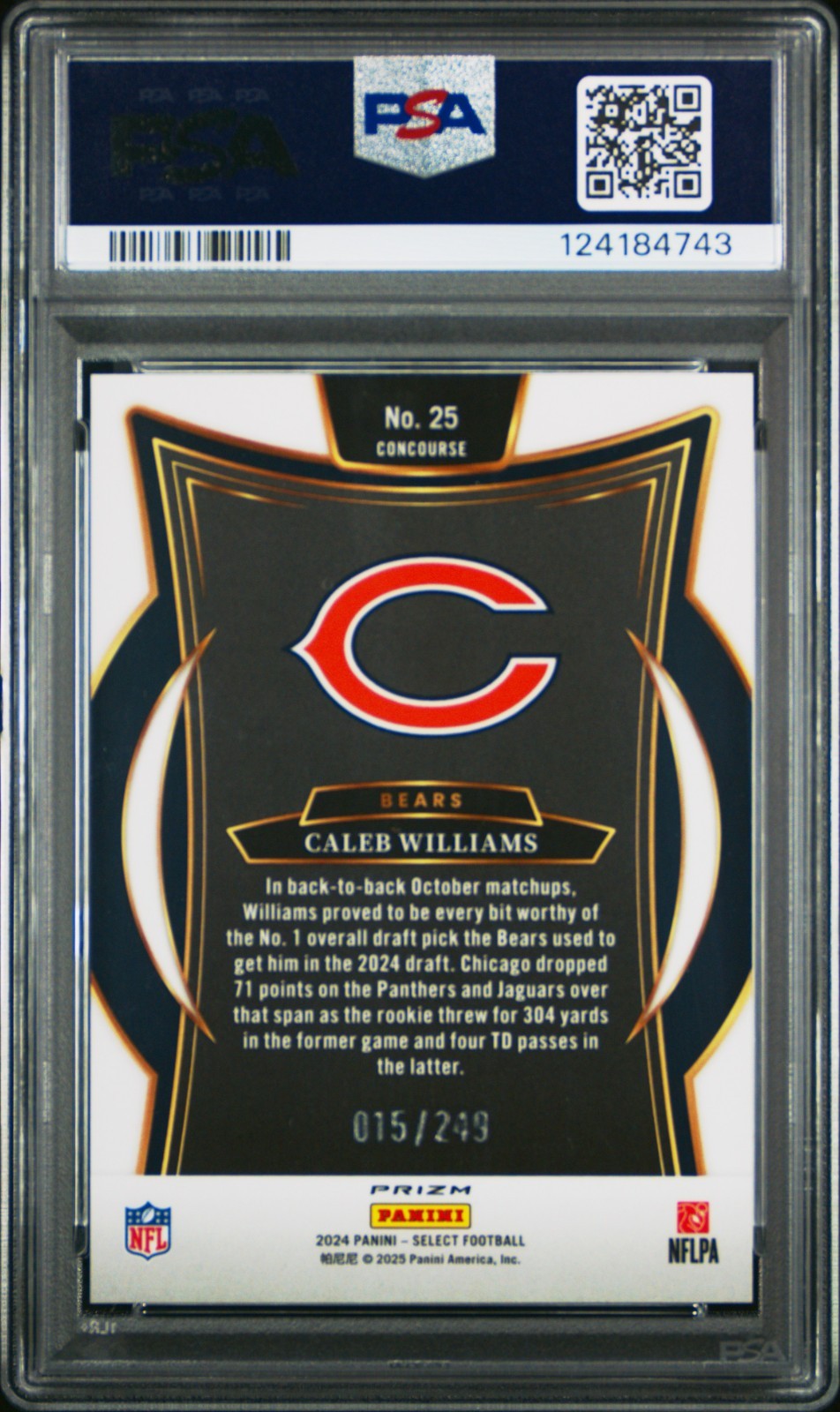 2024 Panini Select - Concourse Caleb Williams #25 Blue Prizm /249 (RC) PSA 9 view 2