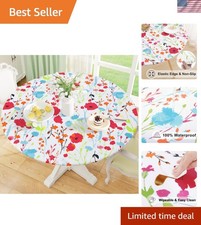 Round Fitted Tablecloth with Elastic Edge, 100 Waterproof Oil Proof Plastic ...