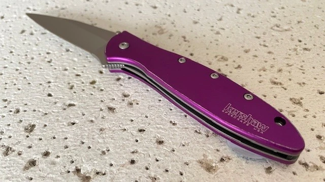 Navaja de bolsillo plegable púrpura Linerlock 1660PUR Kershaw Leek hoja lisa A/O Ken O Foto 3 de 4