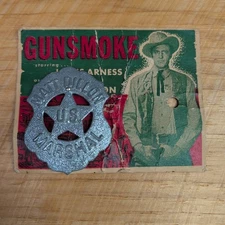 Vtg 1959 CBS Gunsmoke Matt Dillion U.S. Marshal Metal Badge Original Card Read