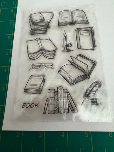 Book Theme Clear Stamps – Vintage Books, Candle, Feather Quill, Glasses