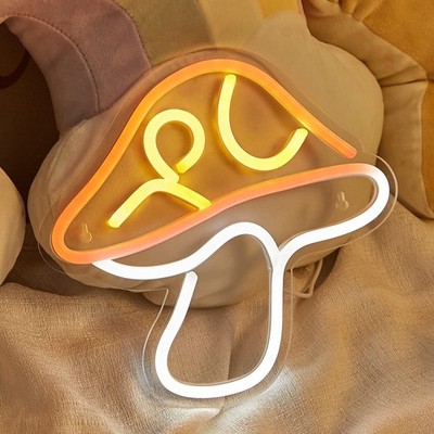 LED Neon Pilz Schild | Niedliches USB-betriebenes Nachtlicht | 3D Wandbild für Schlafzimmer