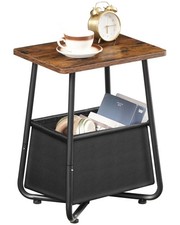 Side Table with Fabric Storage Basket, Small End Table for Small Spaces, Beds...